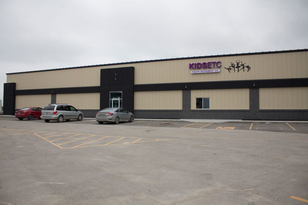 A wide shot of the front of the Winnipeg Kids Etc. dance studio building.